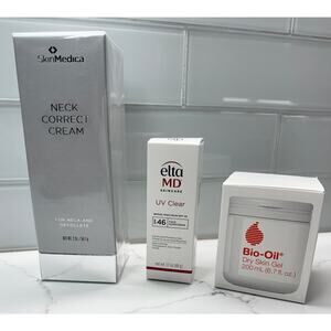 LOT OF 3: SkinMedica Neck Correct Cream, elta MD Sunscreen, Bio-Oil Dry Skin Gel